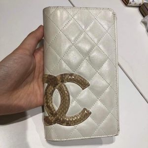 Chanel white quilted Cambon long wallet